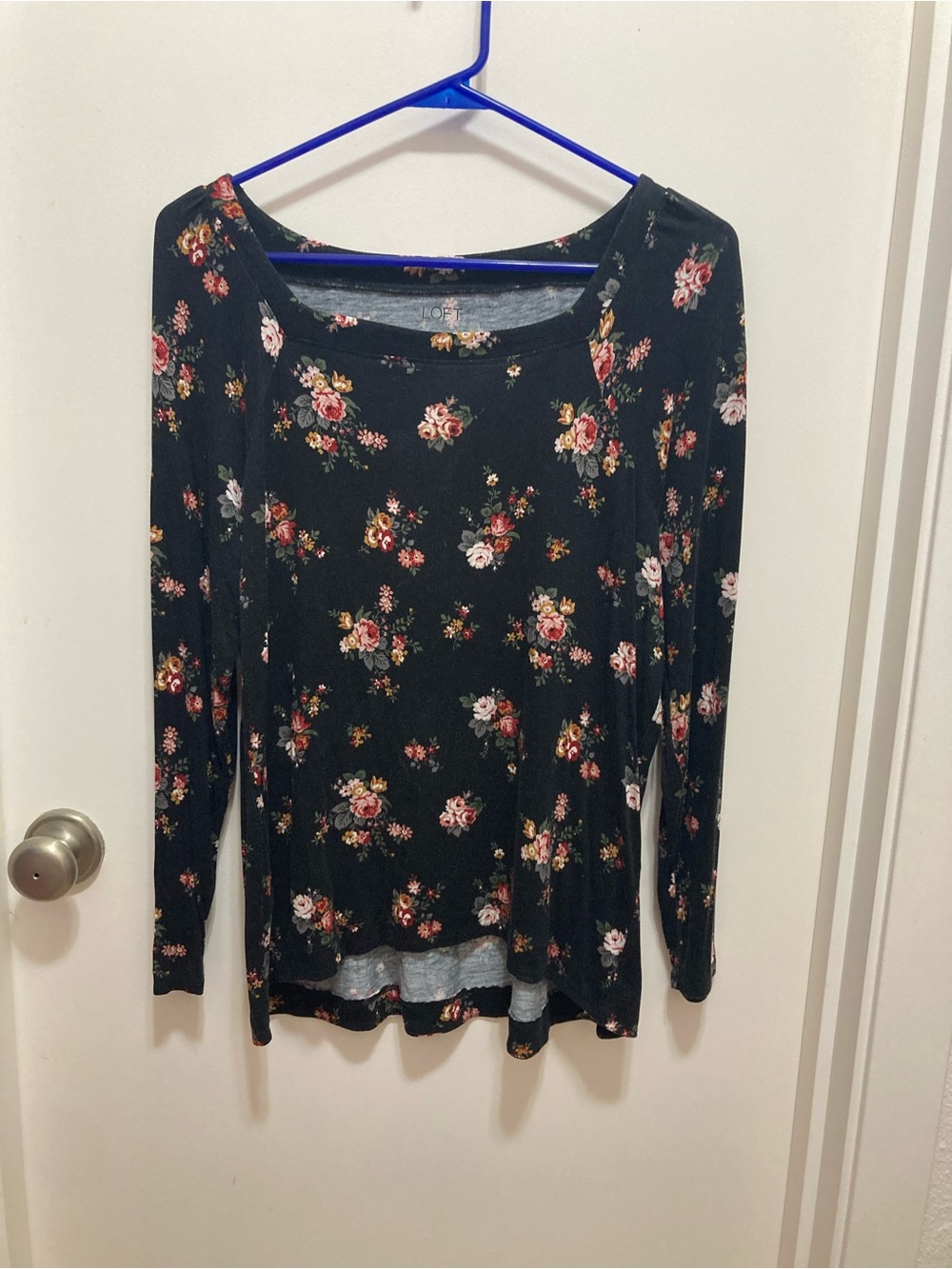 LOFT Black Floral Print Tunic Style Top, PL